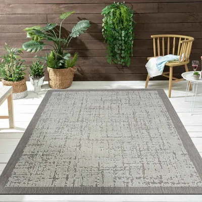 Produktbild von Teppich In- und Outdoor Flachgewebe Terrasse Balkon Wintergarten Robust Abstrakt Grau Anthrazit Braun, Farbe:Grau, Maße:120x160 cm