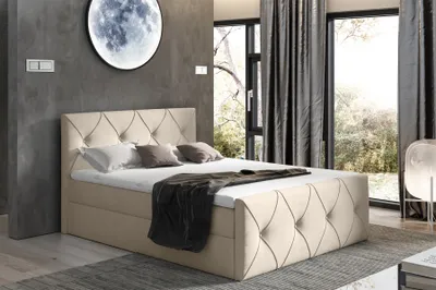 Produktbild von Boxspringbett Schlafzimmerbett LEWIS LUX 140x220cm in Stoff Matt Velvet Creme