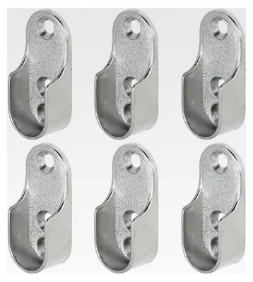 Produktbild von 6 Stück Metall Kleiderstangenhalter für ovale Stangen - Halterung für Kleiderstangen im Schrank - Wandmontage (vernickelter Stahl)