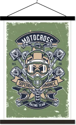 Produktbild von MuchoWow® Textilposter Mancave - Motor - Helm - Retro 40x60 cm mit schwarzem Rahmen - Wanddekorationen