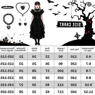 Halloween Kostüm für Mädchen - Wednesday Addams Kleid im Gothic Lolita Stil für Partys und Verkleidungen