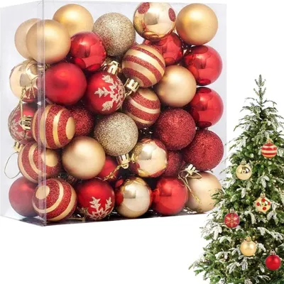 Produktbild von 50 Stš¹ck Weihnachtskugeln Kunststoff, Christbaumkugeln Weihnachtsbaumkugeln Set, Weihnachtskugeln Gold & Rot,Weihnachtsbaumkugeln Fš¹r Weihnachtsdeko Au?en Innen