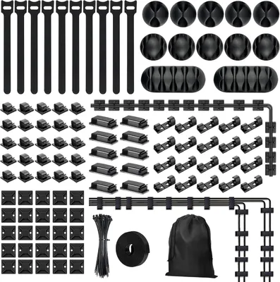 Productafbeelding van organizerset - Kabelorganizer met 10 soorten - 1 tas - 100 kunststof kabelbinders - 10 nylon kabelbinders - 92 zelfklevende kabelhouders