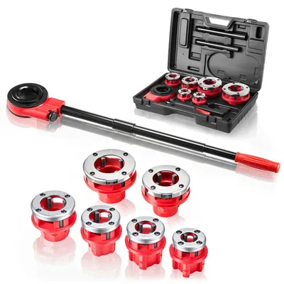 Produktbild von Rohrgewindeschneider Set - Manueller Gewindeschneidkluppensatz - 6 Schneidköpfe - Für NPT Rohrgewinde 1,27–5,08 cm - Mit Koffer - Für Sanitärinstallation