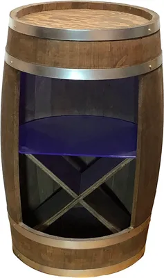 Immagine prodotto di Bar con botte in legno con ripiano in vetro, scaffale per bottiglie e illuminazione LED RGB