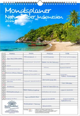 Produktbild von Naturzauber Indonesien Planer Familienplaner 4 Spaltenplaner DIN A3 Kalender für 2026 Landschaft Natur Land Urlaub Strand - Seelenzauber
