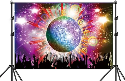 Imagen del producto de Guirnalda decorativa para fiestas, estilo discoteca de los años 70, 180 x 110 cm, de vinilo, ideal para fondos fotográficos
