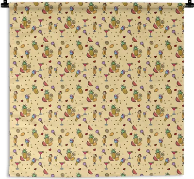 Produktbild von MuchoWow® Wandteppich Wandbehang Sommer - Obst - Cocktails - Muster 150x150 cm Tapisserie Dekoration Wandtuch - Wohnaccessoires - Modernes