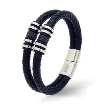 Produktbild von Leder Armband DOUBLE FLINT SILVER 21 cm / Silber