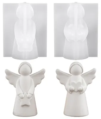 Immagine prodotto di Stampi in silicone a forma di angelo, confezione da 2, ideali per creare oggetti per Pasqua, realizzati con gesso, cera, sapone o per progetti di decorazione fai-da-te
