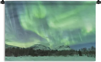Produktbild von MuchoWow® Wandteppich Wandbehang Nordlichter - Schnee - Berg - Norwegen 60x40 cm Tapisserie Dekoration Wandtuch - Wanddekorationen