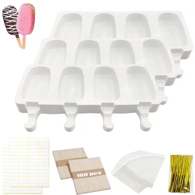 Eisformen aus Silikon, 3 Stück, inkl. 100 Holzstäbchen, DIY-Eis