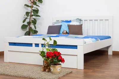 Produktbild von Holzbett 160 x 200 cm Buche massiv Weiß