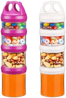Image de Boîte à goûter en deux parties, sans BPA et étanche, avec 4 compartiments, 917 ml, distributeur d'articles pour enfants, boîte de rangement pour les déplacements, le travail ou l'école, blanc/rouge.