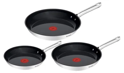 Productafbeelding van Tefal Duetto koekenpan-set, 3-delig. Maten: 20/24/28 cm. Go Ceram keramische antiaanbaklaag, Thermo-Signal, vastgeschroefd handvat, geschikt voor alle soorten fornuizen, roestvrij staal, G766S334