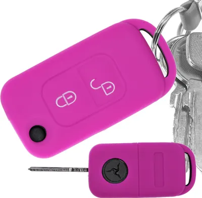 Produktbild von Auto Schlüssel Hülle Silikon Schutz Cover Pink kompatibel mit Mercedes Benz SLK A-Klasse R170 W168 2 Tasten Klappschlüssel