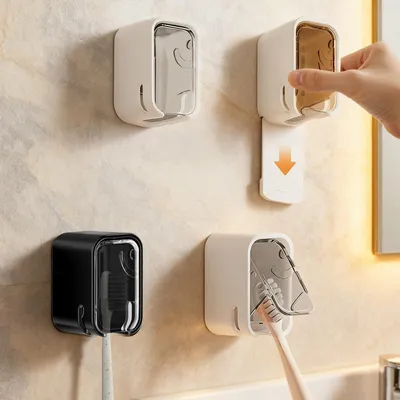 Immagine prodotto di Solidchoice - Set di 4 portaspazzolini da parete con coperchio