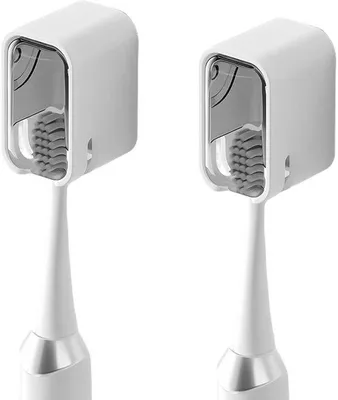 Produktbild von Unyqoos® 2er-Set selbstklebende Zahnbürstenhalter (ABS) – automatische Ein‑Tasten-Abdeckung, wasser- & staubdicht, ohne Bohren, für elektrische & Handzahnbürsten, Bad & Reise