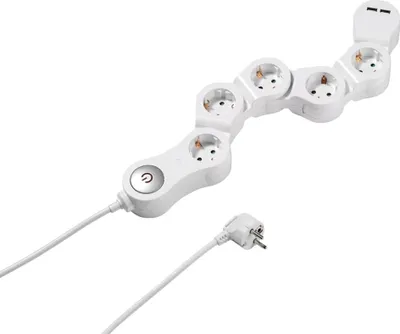 Obrázok produktu pre VIVanco™5-cestná zásuvková lišta, flexibilná, 2x USB port, prepínateľná (62330)