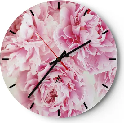 Produktbild von Wanduhr - Rund - Glasuhr - Pfingstrosen Blumenstrauß Blumen - 30x30cm - Schleichendes Uhrwerk - Lautlos - zum Aufhängen bereit - Dekoration Modern - Wanddekoration aus Glas - C3AR30x30-4961