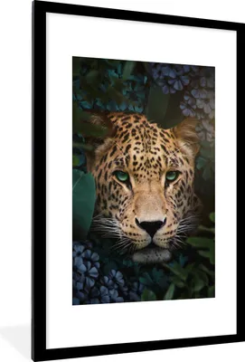 Produktbild von MuchoWow® MuchoWow® Gerahmtes Poster Panther - Dschungel - Blumen - Pflanzen 60x90 cm - Poster mit zchwarzem Bilderrahmen - Dekoration - Wandposter Wohnzimmer - Hochwertig