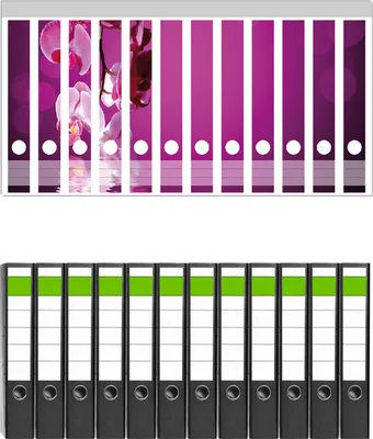 Produktbild von Wallario 12 Stück schmale Ordner inkl. Klebeetiketten mit Motive Rosafarbene Orchidee  Blüten in pink -  Set mit Rückenschildern / Ordnerrücken Stickern