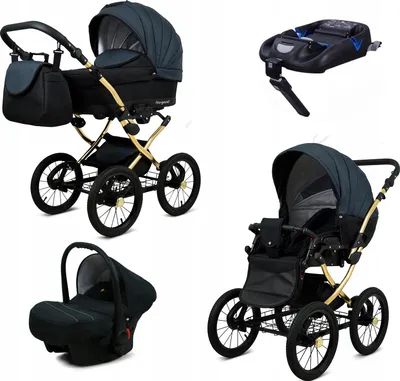 Produktbild von BabyLux® Margaret Gold | 4in1 Kinderwagen Set | Black Grey | Kombikinderwagen | Kinderwagenset |