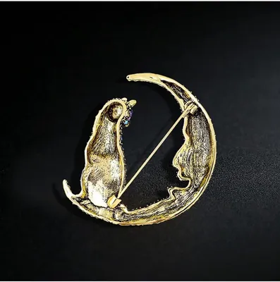 Strass Katze auf dem Mond Brosche Pin für Damen