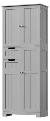 Produktbild von Hochschrank für das Badezimmer, Badschrank mit 4 Türen und 2 Schubladen, Hochschrank für Wohnzimmer, Küche, Esszimmer und Büro, 164,5 x 60 x 30 cm, Grau