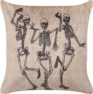 Produktbild von BELIANI Dekokissen Beige Samtstoff 45 x 45 cm Halloween Skelett-Motiv Quadratisch Halloween-Deko Modern Minimalistisch Herbst Deko