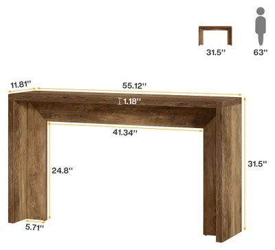 Produktbild von Konsolentisch 140 cm - Flur- und Sofatisch - Landhaus/Farmhouse Stil - Mit Stauraum - Rechteckiger Holztisch - Einfache Montage - Dark Khaki