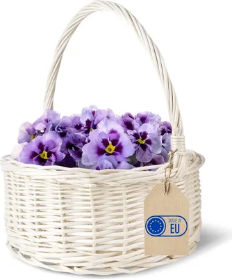 Zdjęcie produktu dla Creative Home Kosz Wielkanocny Wiklinowy z Rączką Biały | 30x30x32cm (+/- 2cm) | na Prezent Piknik Rośliny Przechowywanie Dekoracja | Ręcznie Pleciony