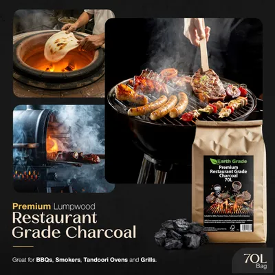 Imagen del producto de Carbón vegetal de 70 litros, 100% madera dura natural, larga duración de la combustión, ideal para cocinar a la parrilla