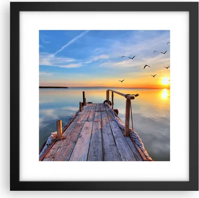 Produktbild von Gerahmtes Poster - Schwarzer Rahmen - See Natur Brücke Vögel - 30x30 cm - Wand Bild - Wanddeko - Wandbilder - Kunstposter - Wandposter - Bilderrahmen - Bilder - Kunstdruck - Wandbild - P2BAC30x30-2402