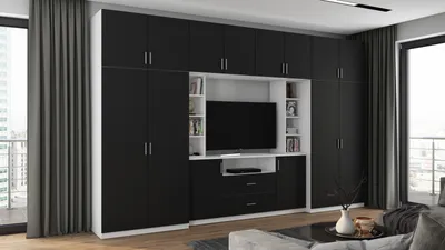 Produktbild von Meblast | Dako Wohnwand; Weiß / Schwarz - Premium Beschläge | Möbel, Modern, Stil TV-Möbel, Große Anbauwand, Schrankwand, Wohnzimmer-Set, Sonoma Eiche