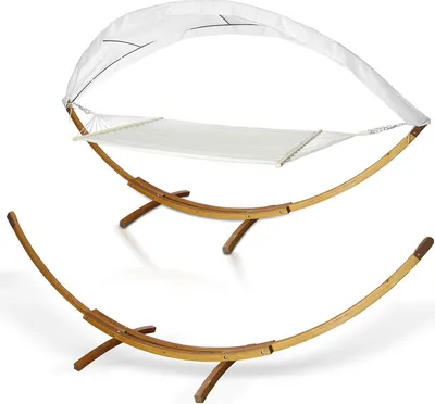 Produktbild von Yakimz Hängematte mit Gestell Hängematten Hängesitz Hängemattenset Outdoor Relax Stabhängematte Lärchenholz 415cm