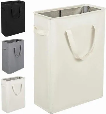 Image de Petit panier à linge pliable avec poignées - 45 litres - Beige
