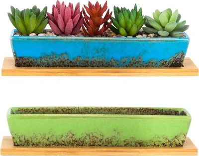 Produktbild von Keramische Mini Bonsaipotten mit Drainage - Rechte Keramikbeete für Zimmerpflanzen