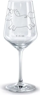 Produktbild von Mr. & Mrs. Panda Weinglas Einhorn Happy - Transparent - Geschenk, glas für rotwein, Rotweinglas mit Gravur, Kelch, Unicorn, Bordeauxglas, Lachen, Einhörner, Lebensfreude