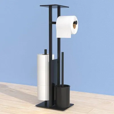 Produktbild von Famanu Toilettenpapierhalter mit WC-Bürste und Feuchttuchhalter - 4-in-1 WC-Set