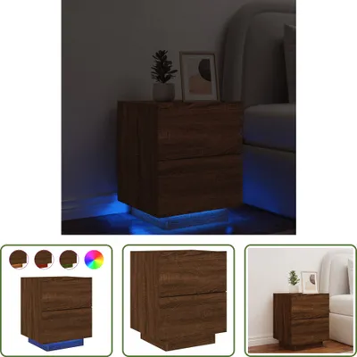 Produktbild von The Living Store Nachttisch mit LED-Leuchten Braun Eichen-Optik Holzwerkstoff