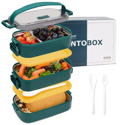 Image de Boîte à lunch Bento de 1700 ml avec 3 compartiments