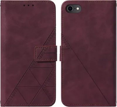 Produktbild von iPhone SE 2020 Hülle, Schlank Prägung Flip Leder Kartenfächer Schutzhülle mit Ständer für iPhone SE 2020 / 8 / 7 / 6s / 6 Rot