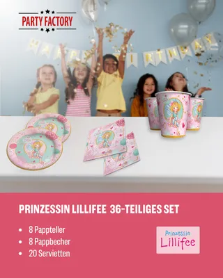 Produktbild von Prinzessin Lilifee 36-tlg. Party Set – Deko mit Tellern Servietten Bechern