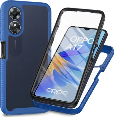Produktbild von Oppo A17 Hülle, Bumper mit Eingebautem Displayschutz 360 Grad Komplettschutz Schutzhülle für Oppo A17 Dunkelblau