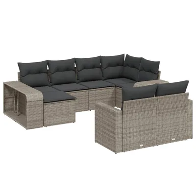 Produktbild von vidaXL 10-tlg. Garten-Sofagarnitur mit Kissen Grau Poly Rattan