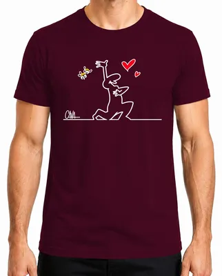 Produktbild von La Linea Balum Strichmännchen Osvaldo Cavandoli Liebe Cartoon Herren T-Shirt, Burgundy, 3XL