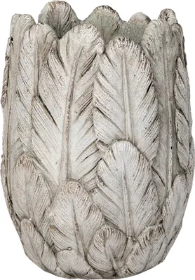 Image de Clayre & Eef Pot de fleurs Ø 15x21 cm Gris Pierre Plumes