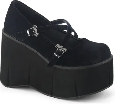 Produktbild von Demonia | Plateau-Schuhe - KERA-10 - EU 36 - Schwarz Samt - Gothic Mary Jane - Bequem und Stylisch