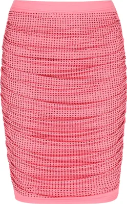 Produktbild von Damen Minirock rosa XL für Abendoutfit, figurbetonter Drapé-Schnitt mit funkelnden Strasssteinen und elastischem Bund